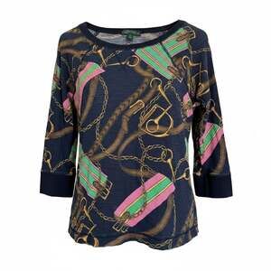 Lauren Ralph Lauren Equestrian Horse Bit and Chain Print Cotton Boatneck Top XL